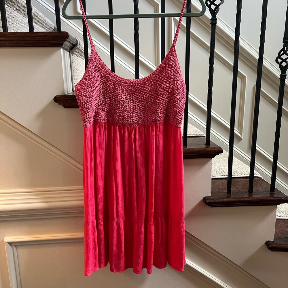 💚 Umgee Vibrant crochet gauze Pink Knit Top dress large